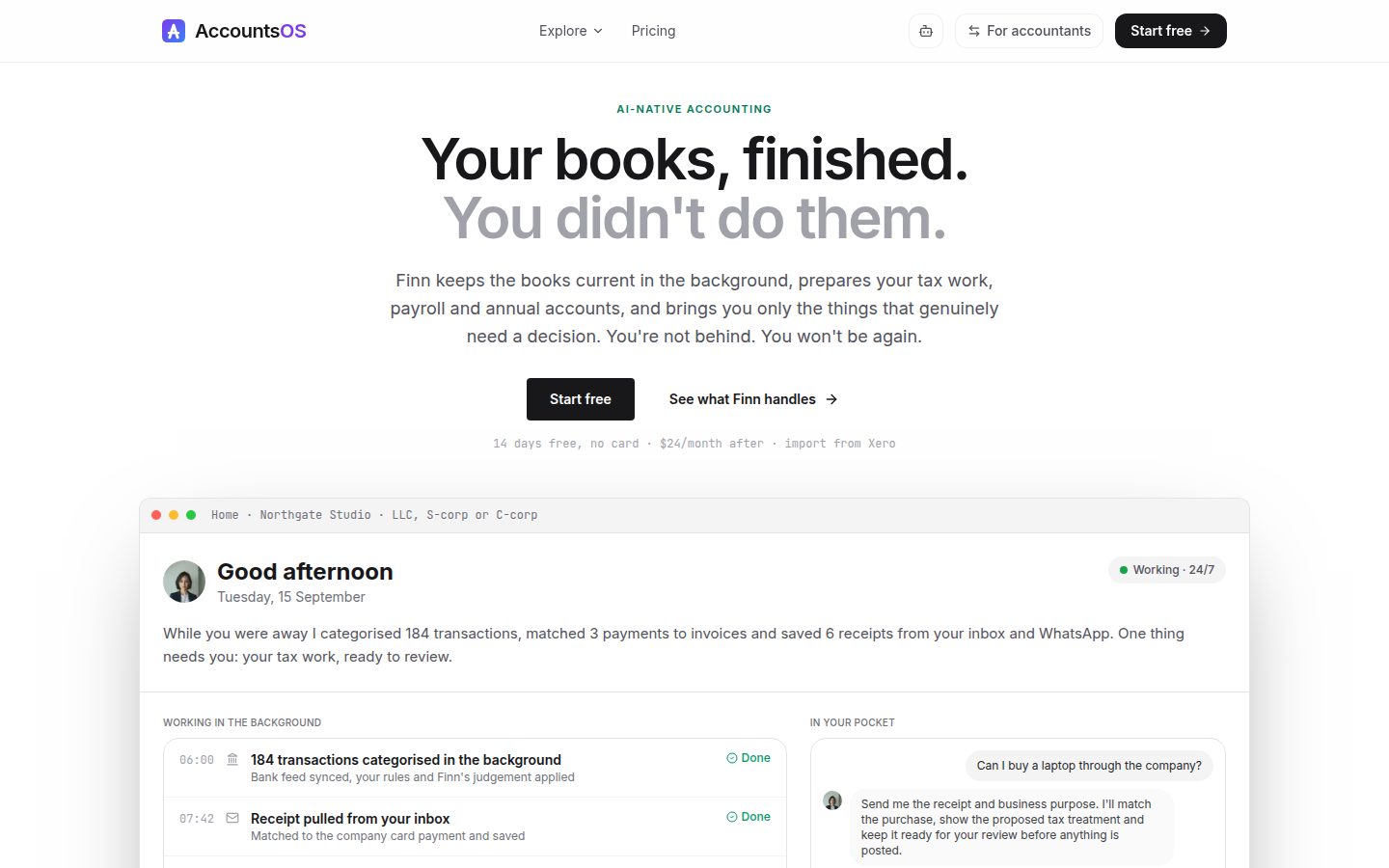 Screenshot of the public AccountsOS homepage