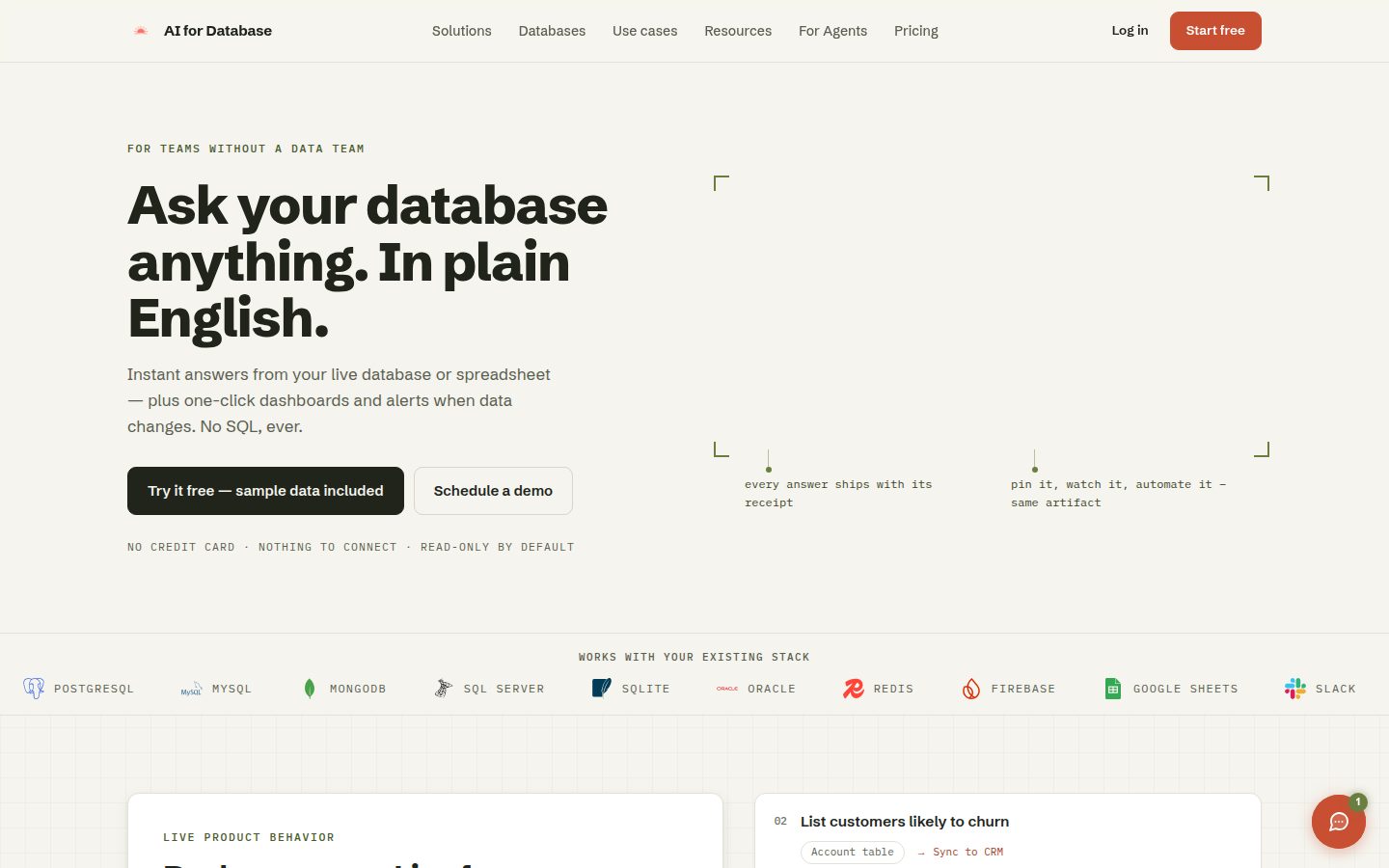 Screenshot of the public AI for Database homepage