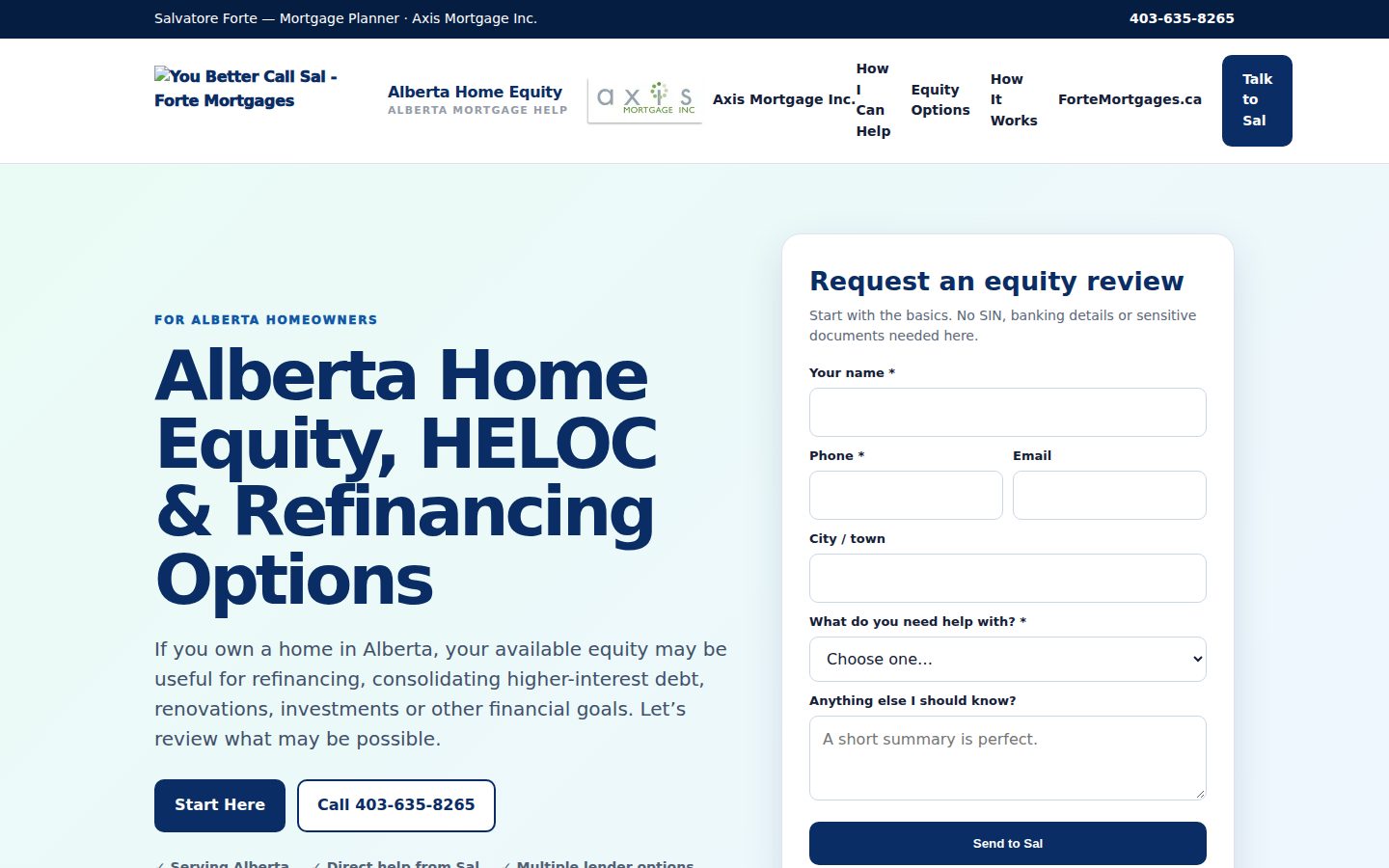 Screenshot of the public Alberta Home Equity homepage