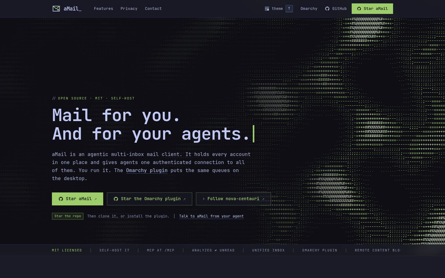 Screenshot of the public aMail homepage