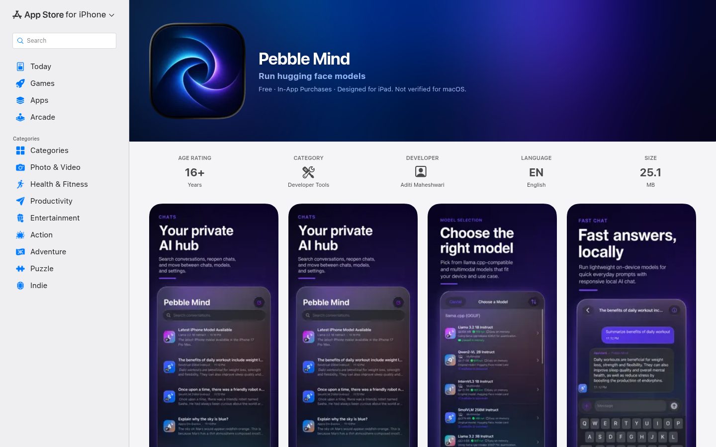 Screenshot of the public App Store homepage