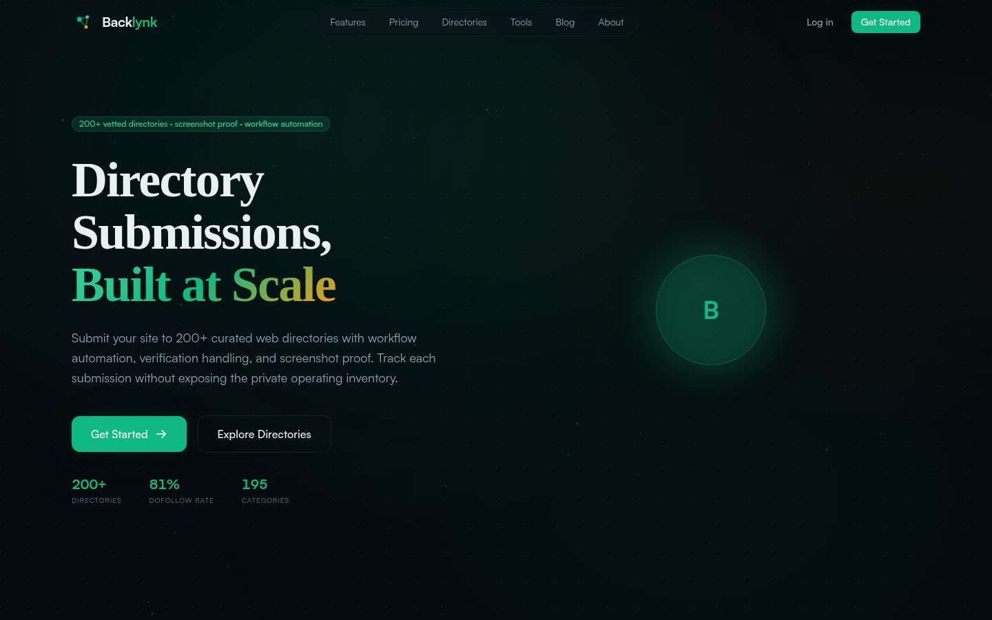 Screenshot of the public Backlynk homepage