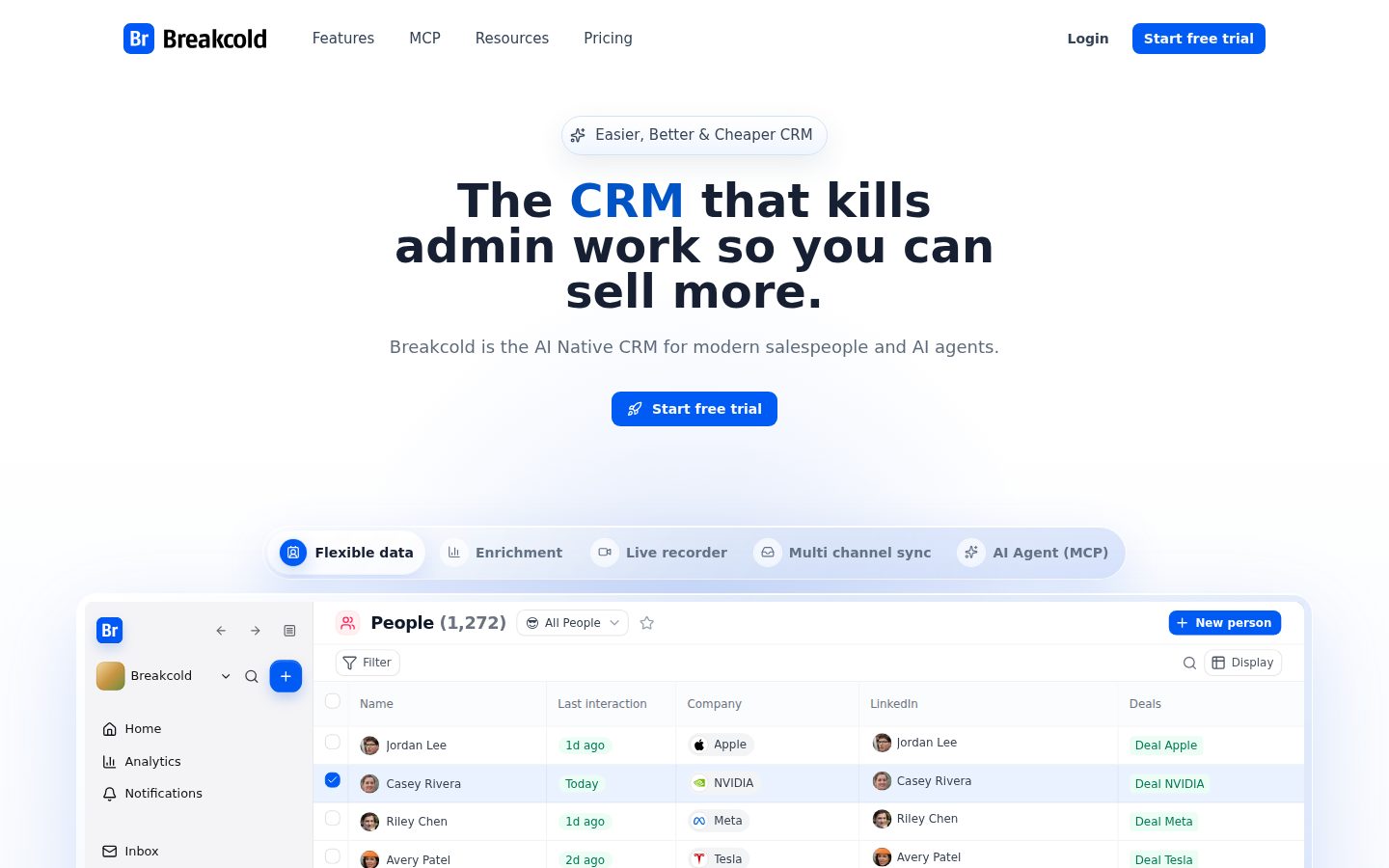 Screenshot of the public Breakcold homepage