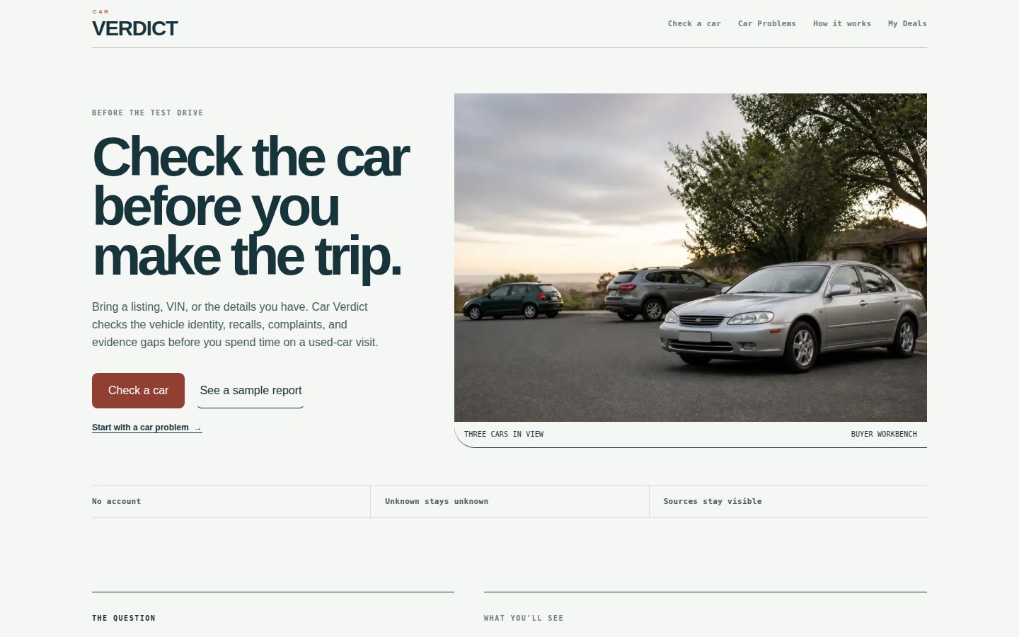Screenshot of the public Car Verdict homepage