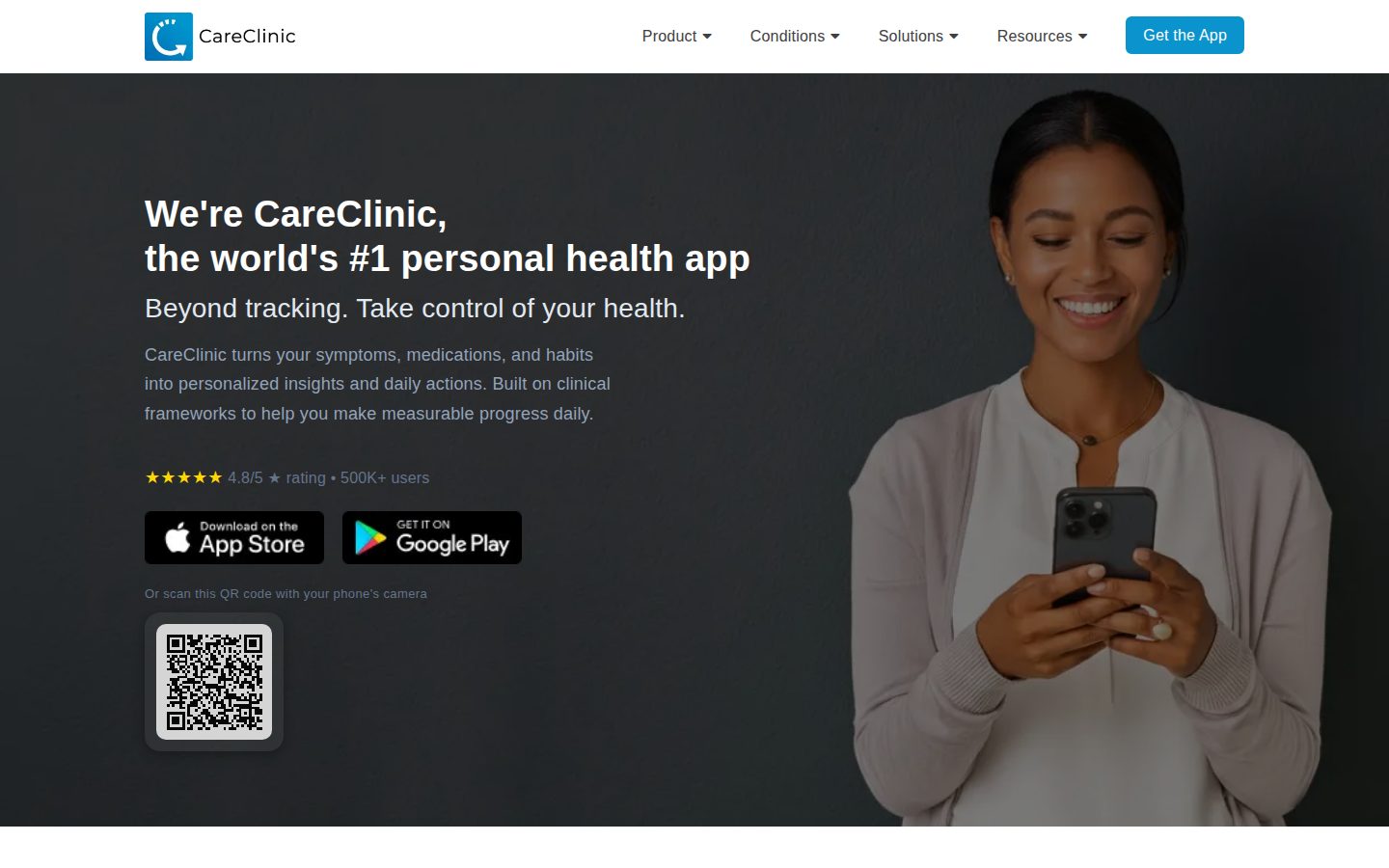 Screenshot of the public CareClinic homepage