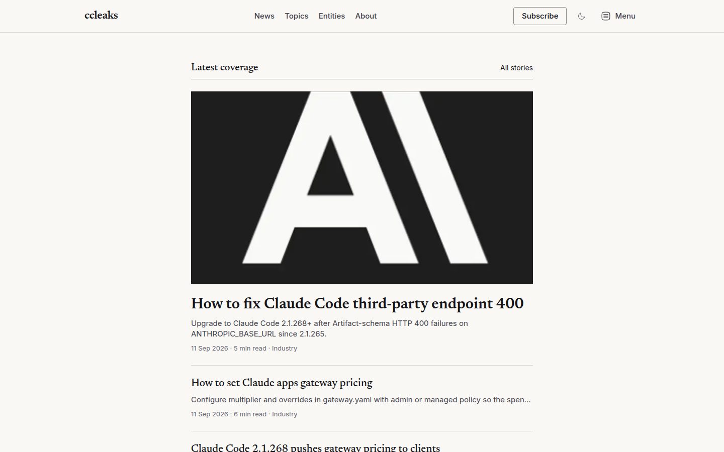 Screenshot of the public ccleaks homepage