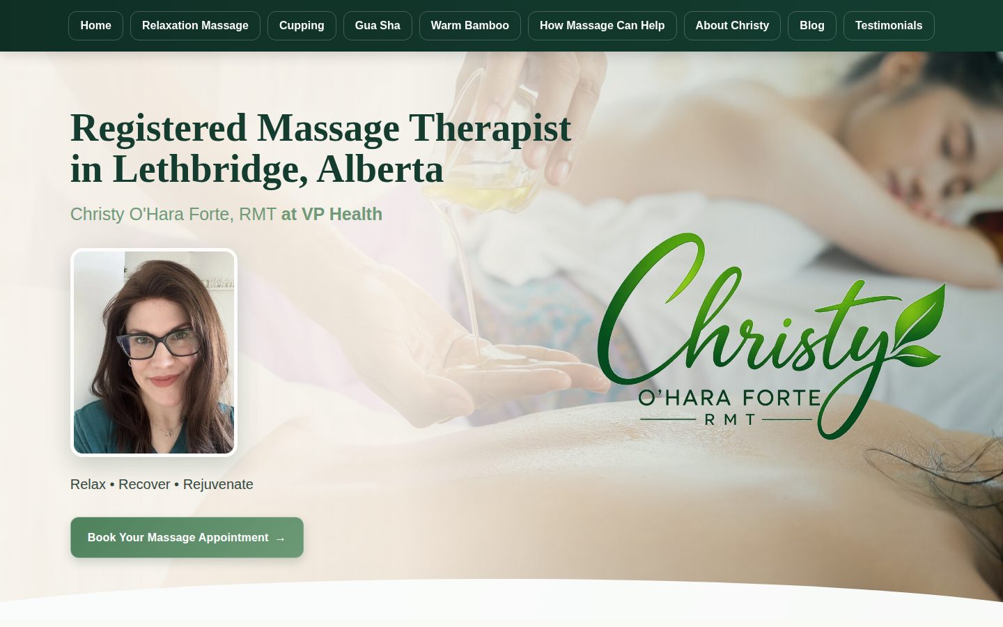 Screenshot of the public Christy O'Hara Forte RMT homepage