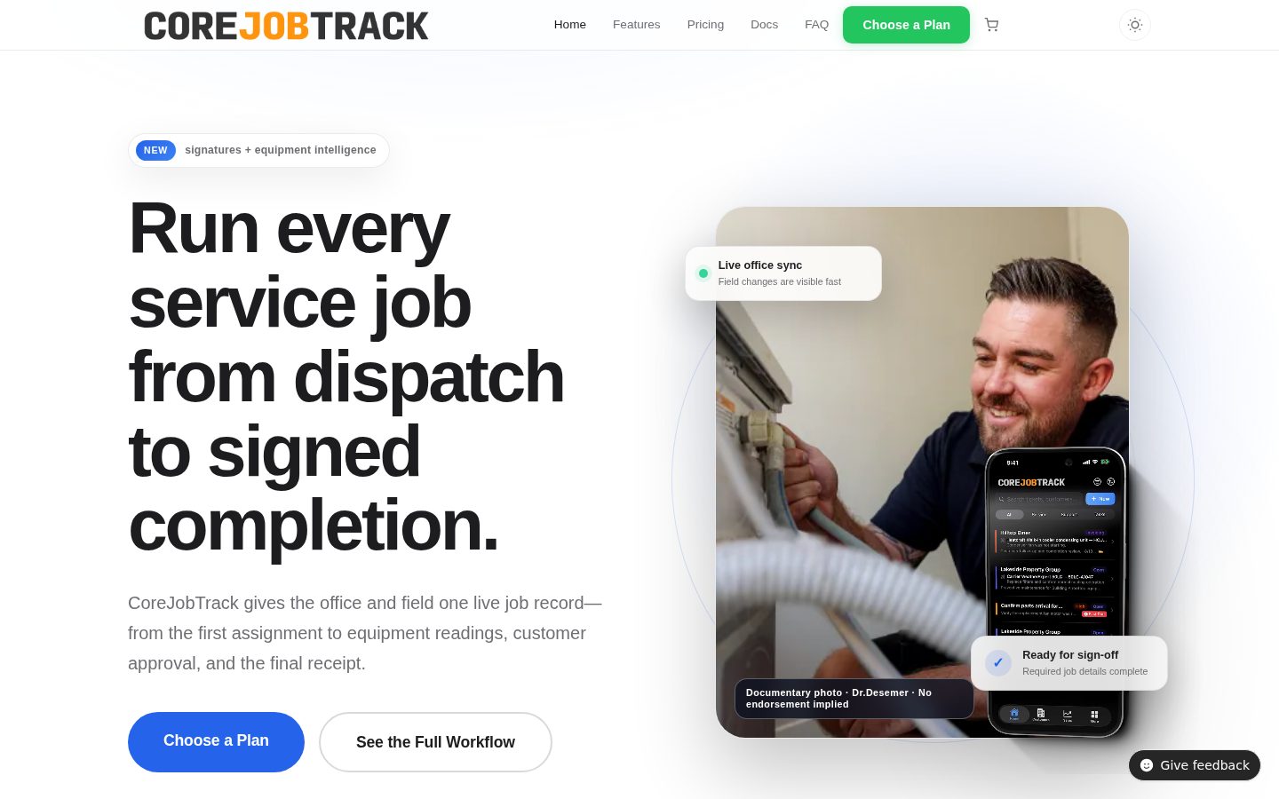 Screenshot of the public CoreJobTrack homepage