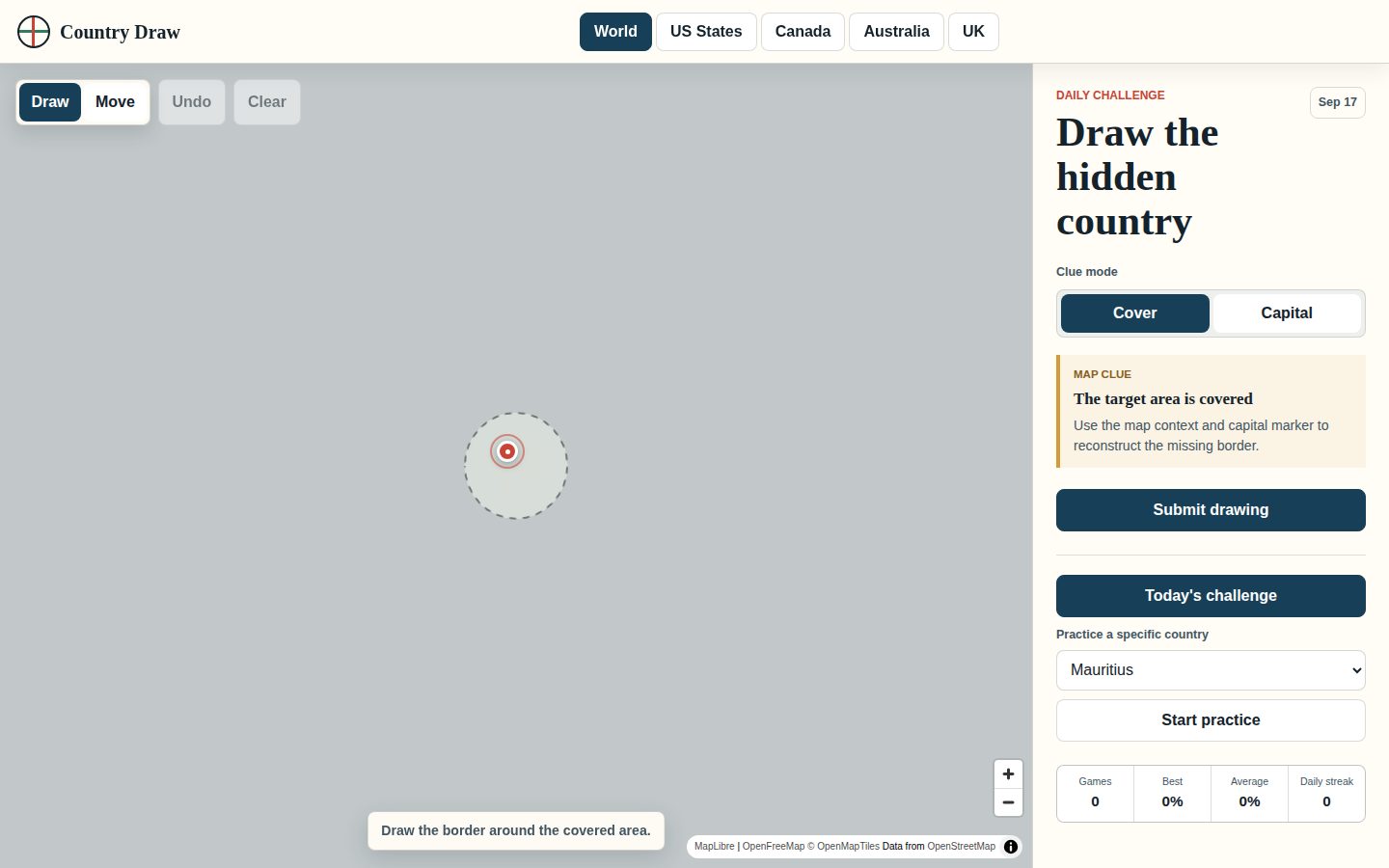 Screenshot of the public Country Draw homepage