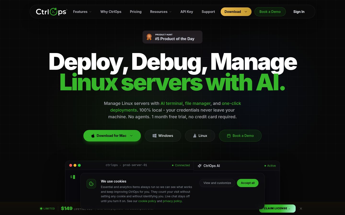 Screenshot of the public CtrlOps homepage