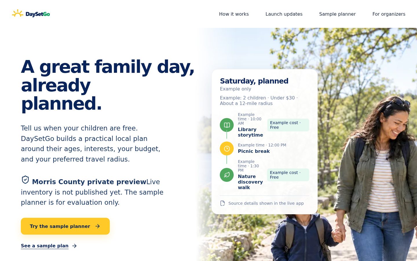Screenshot of the public DaySetGo homepage