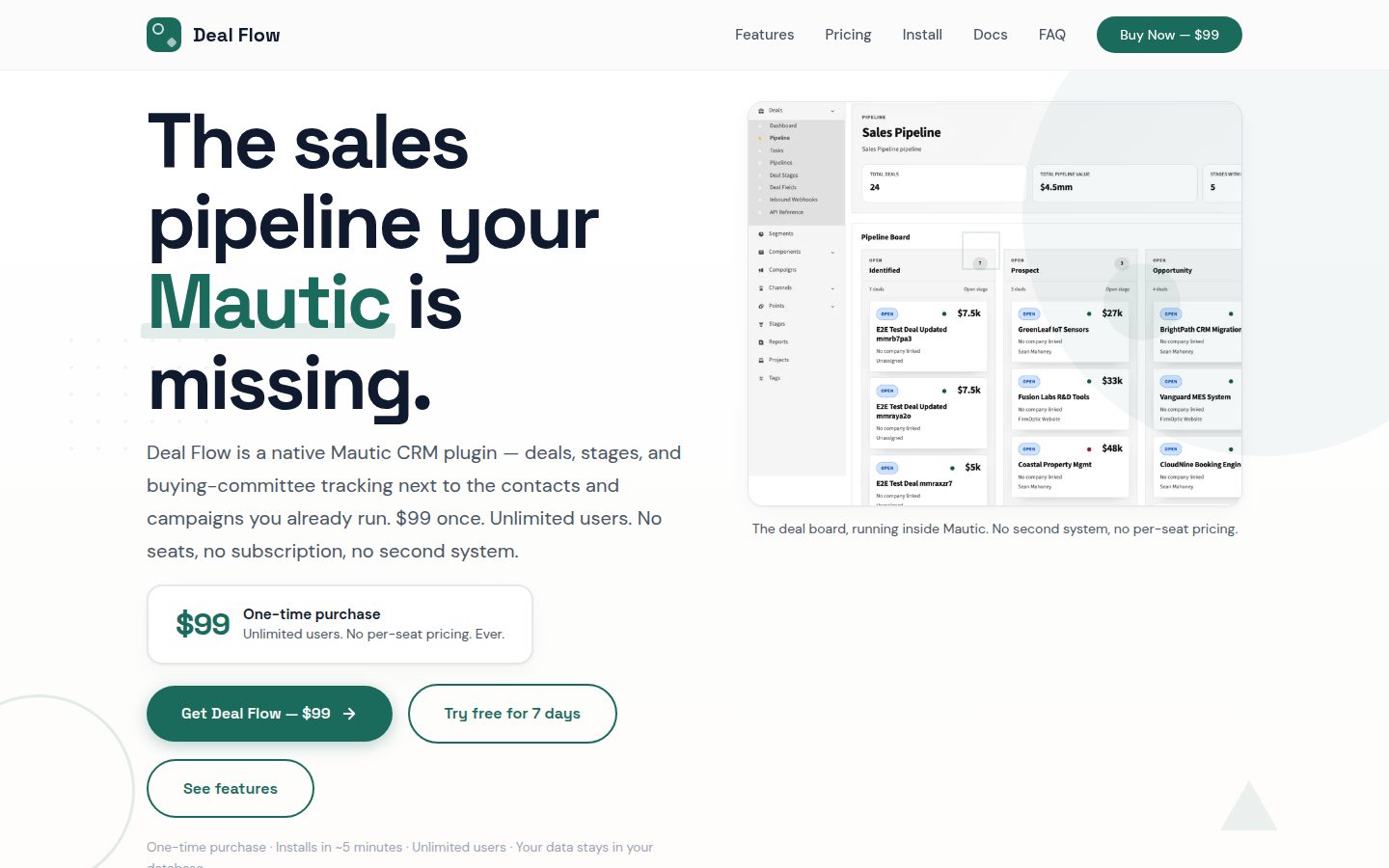 Screenshot of the public Deal Flow homepage