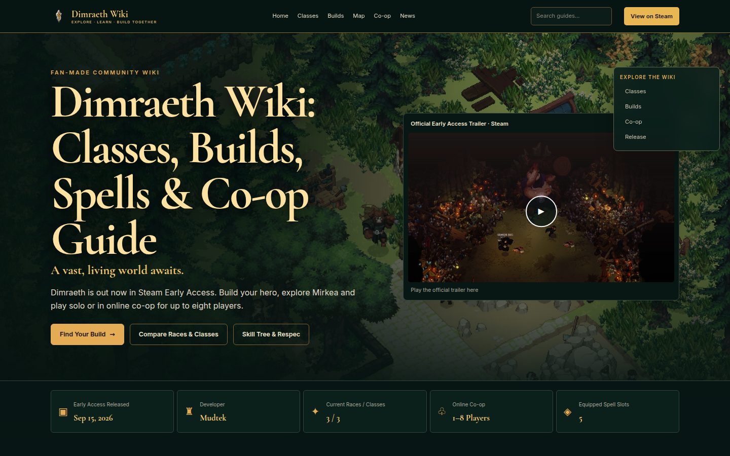 Screenshot of the public Dimraeth Wiki homepage