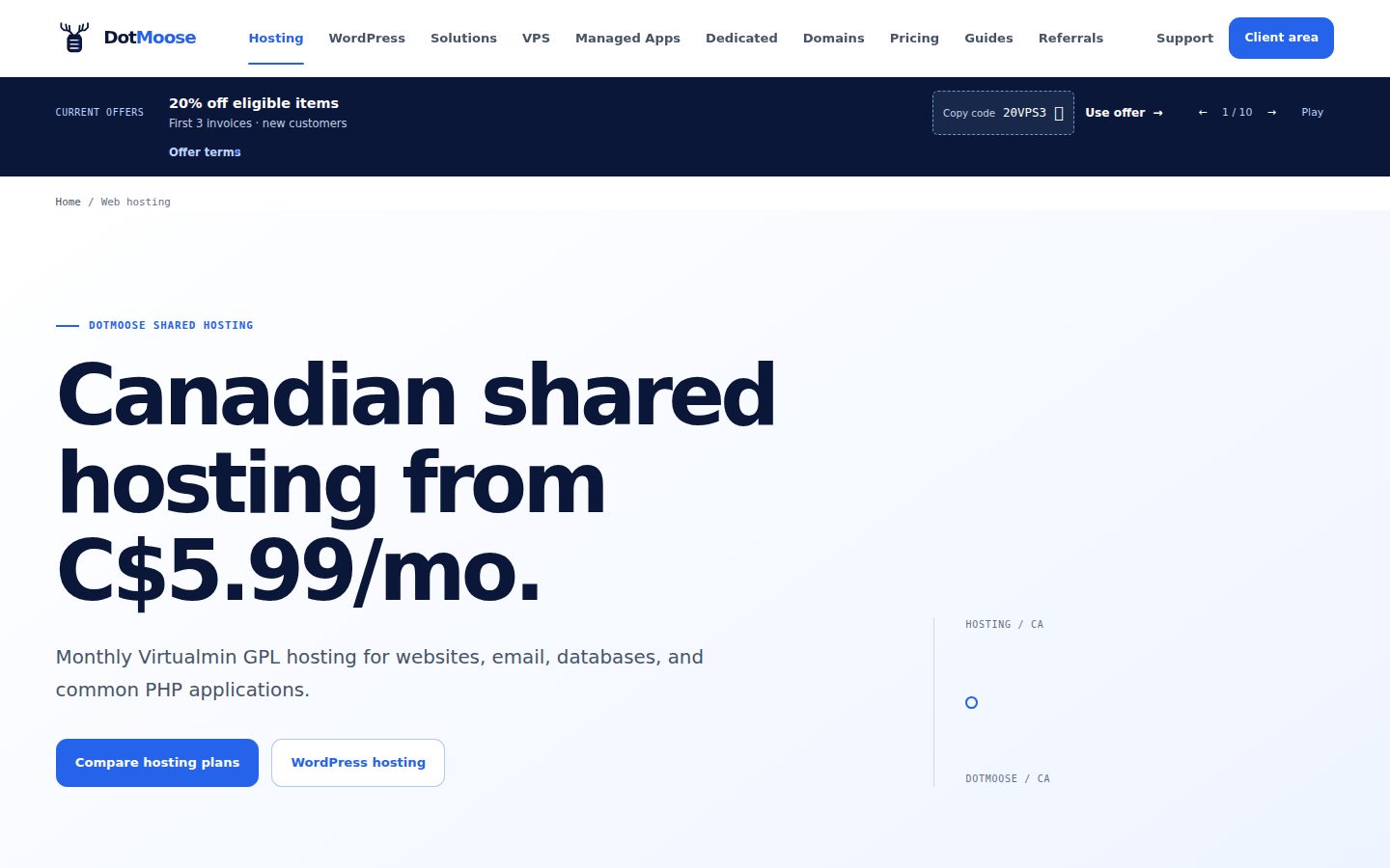 Screenshot of the public DotMoose homepage