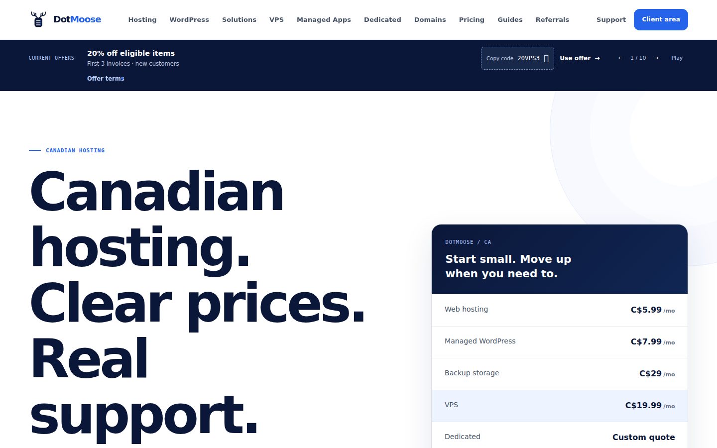 Screenshot of the public DotMoose homepage