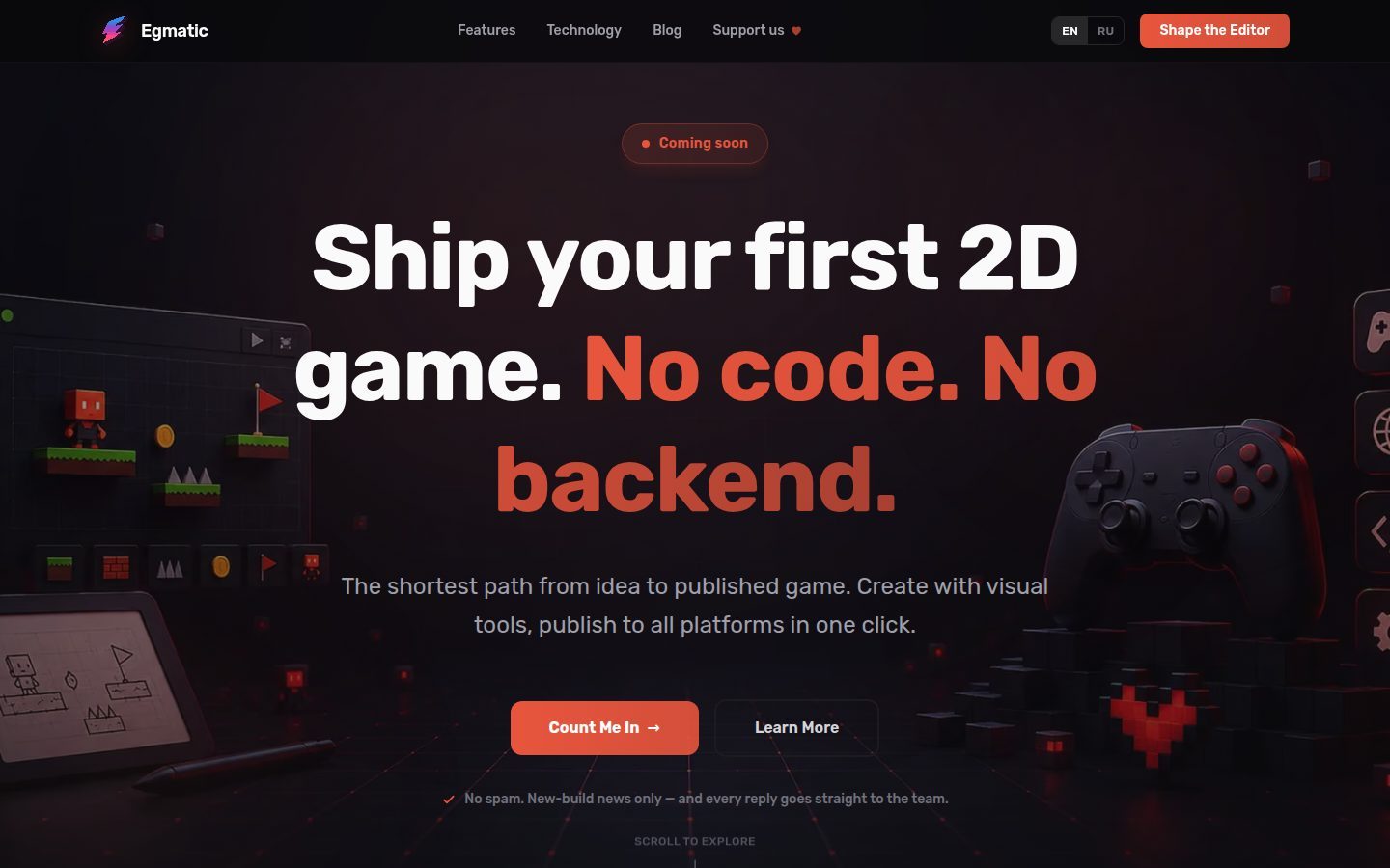 Screenshot of the public Egmatic homepage