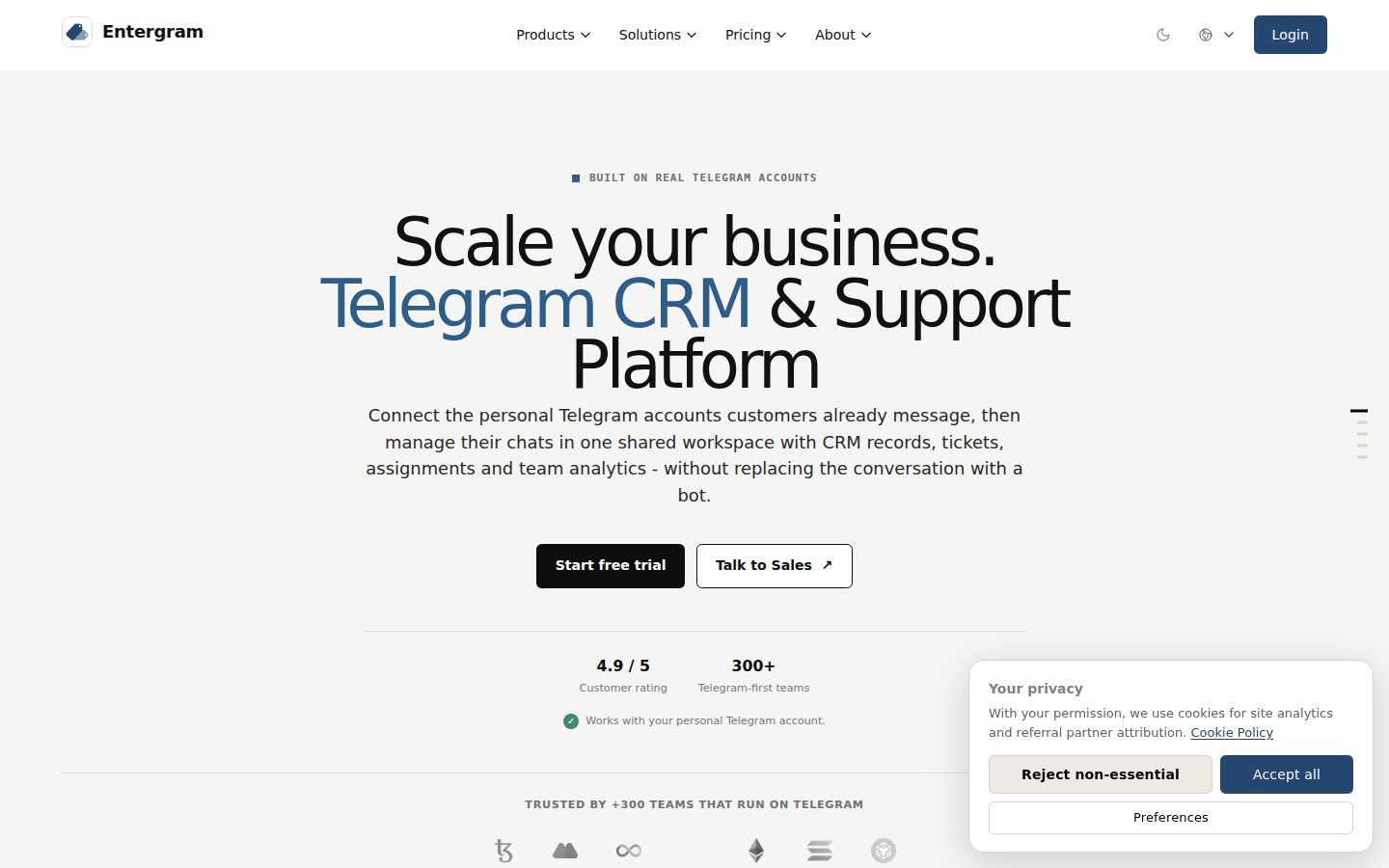 Screenshot of the public Entergram homepage
