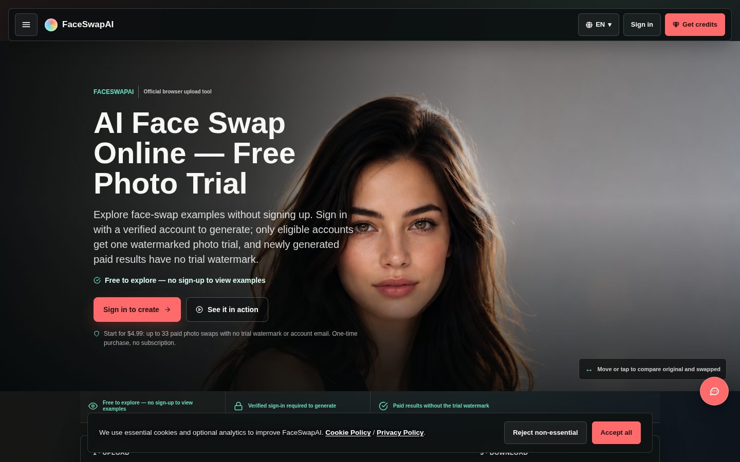Screenshot of the public FaceSwapAI homepage