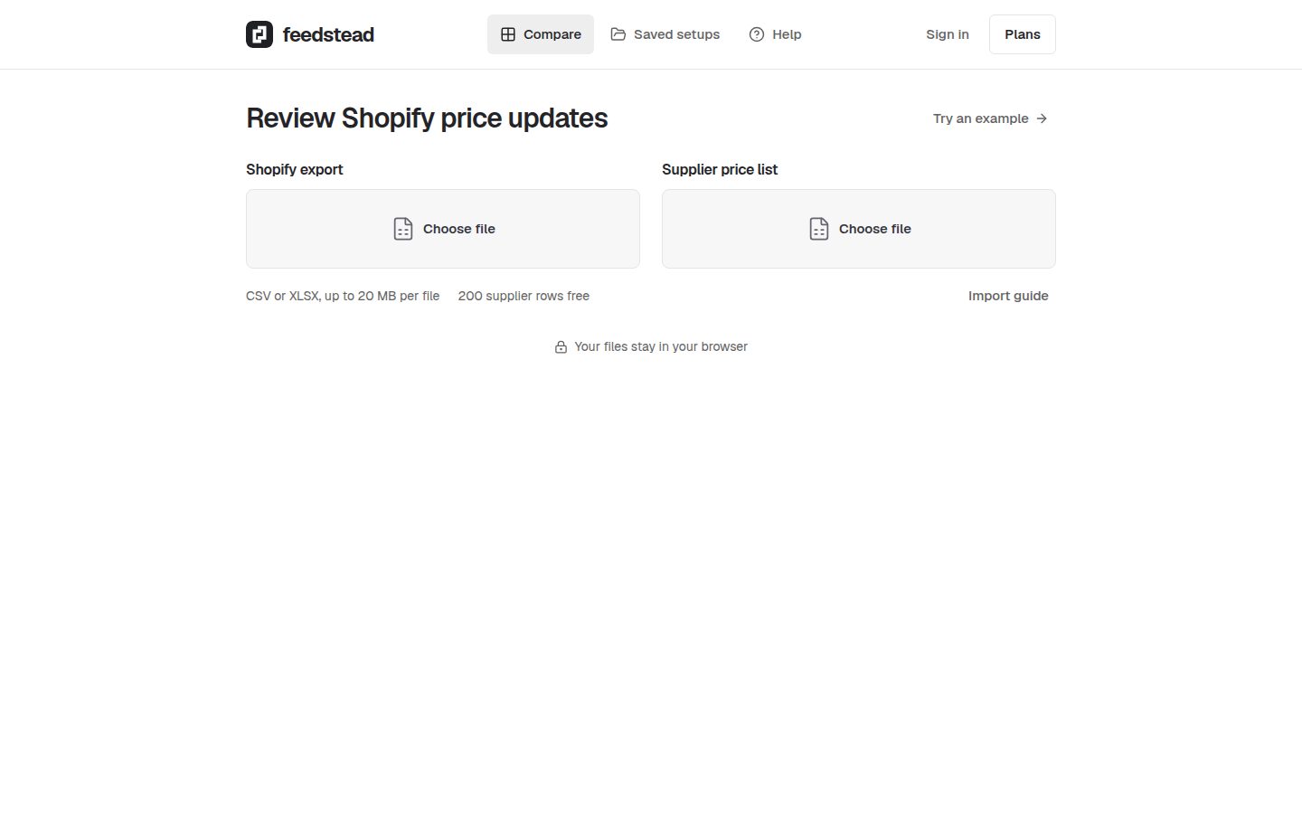 Screenshot of the public Feedstead homepage