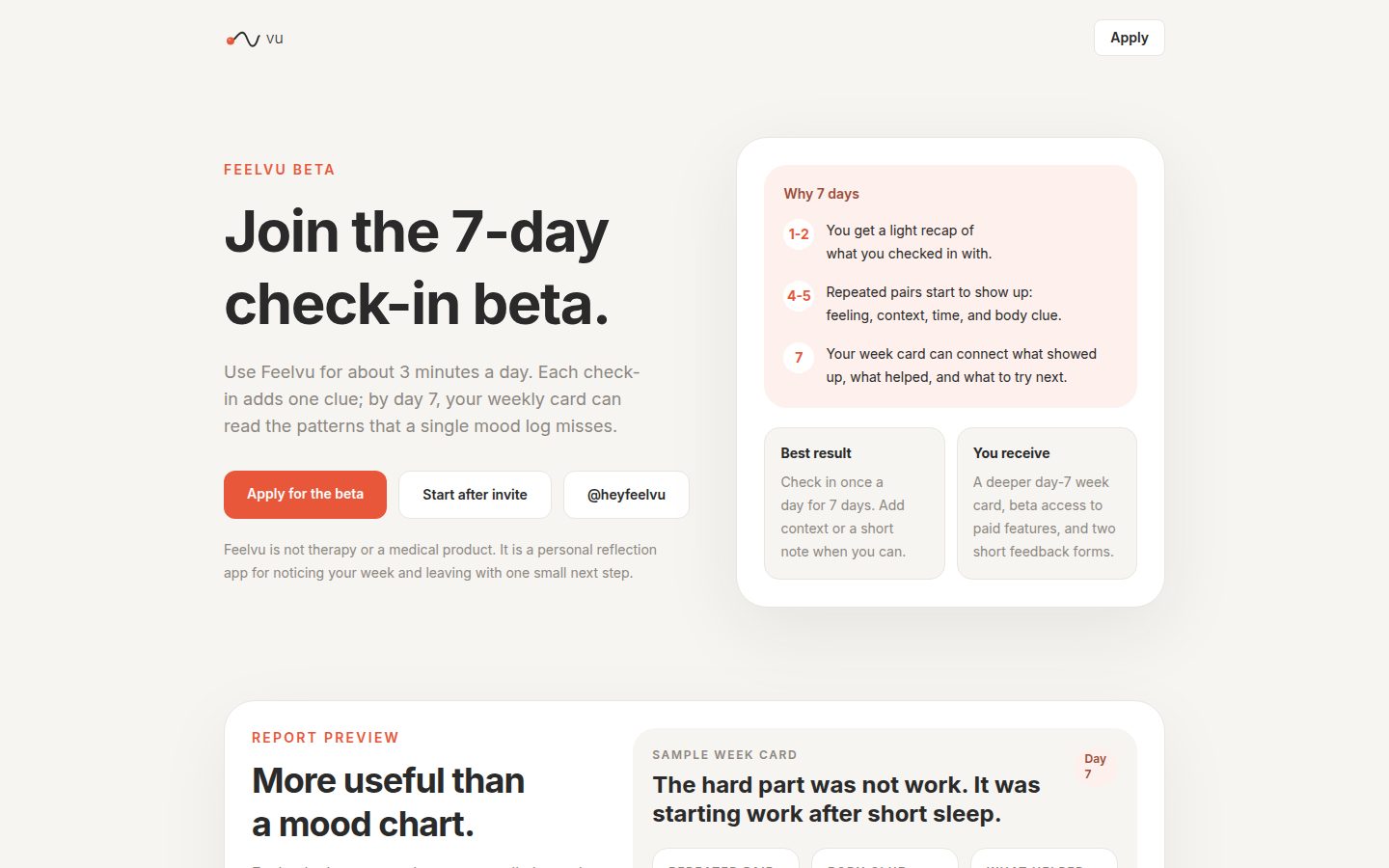 Screenshot of the public Feelvu homepage