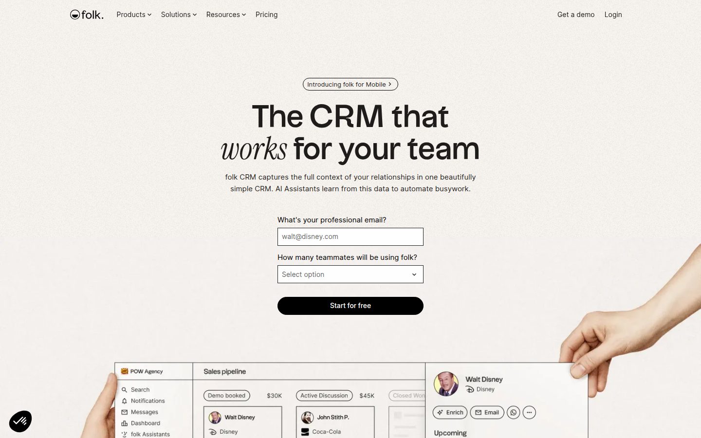 Screenshot of the public folk homepage