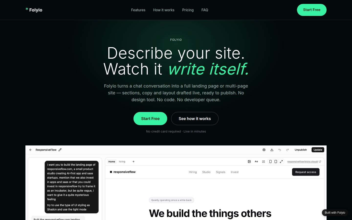 Screenshot of the public Folyio homepage