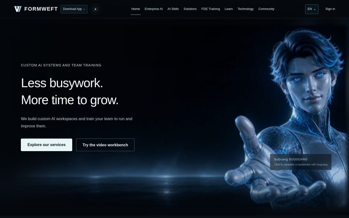 Screenshot of the public FORMWEFT homepage