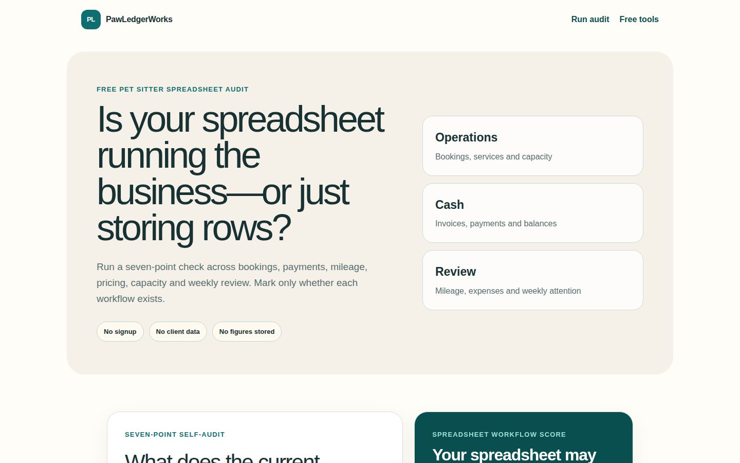 Screenshot of the public Free Pet Sitter Spreadsheet Audit homepage