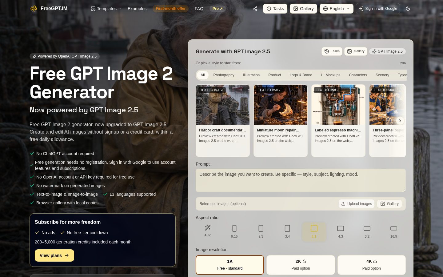 Screenshot of the public FreeGPT.IM homepage