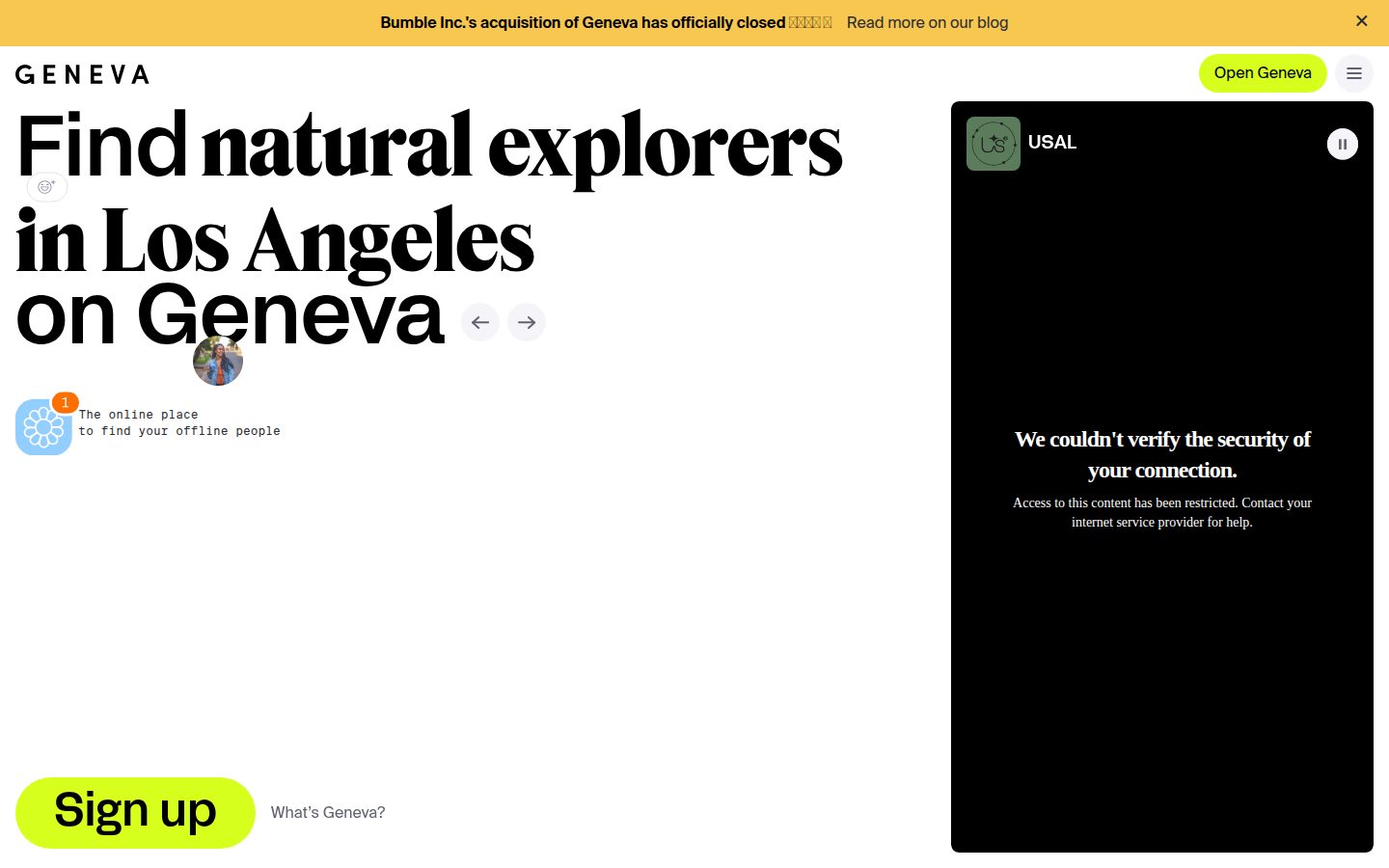 Screenshot of the public Geneva homepage