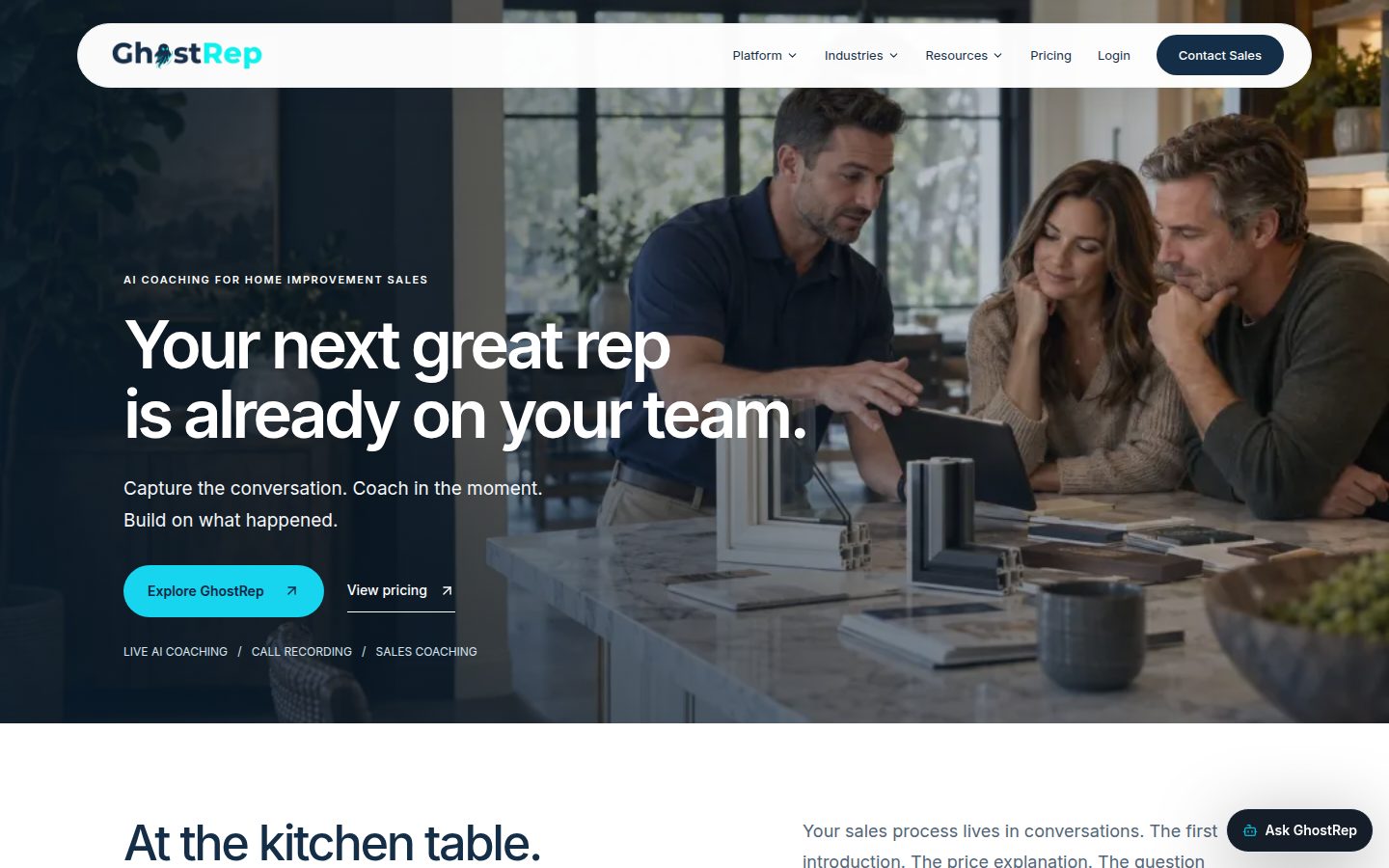 Screenshot of the public GhostRep homepage