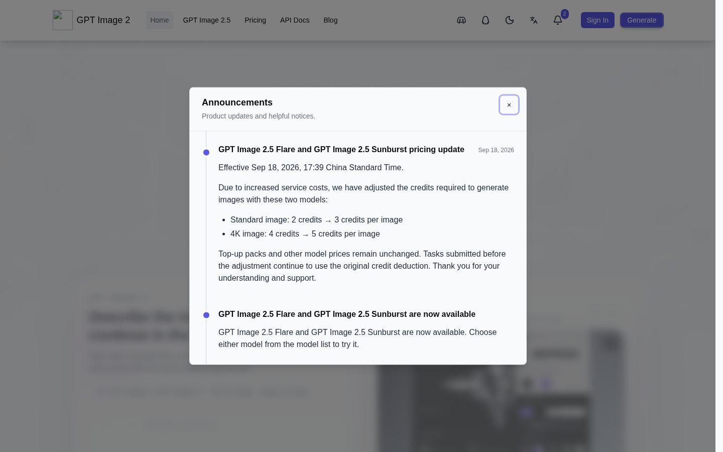 Screenshot of the public GPT Image 2 homepage