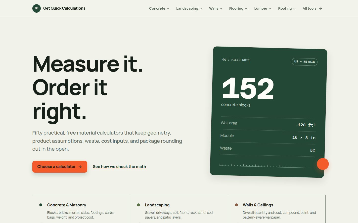 Screenshot of the public GQ Calc homepage