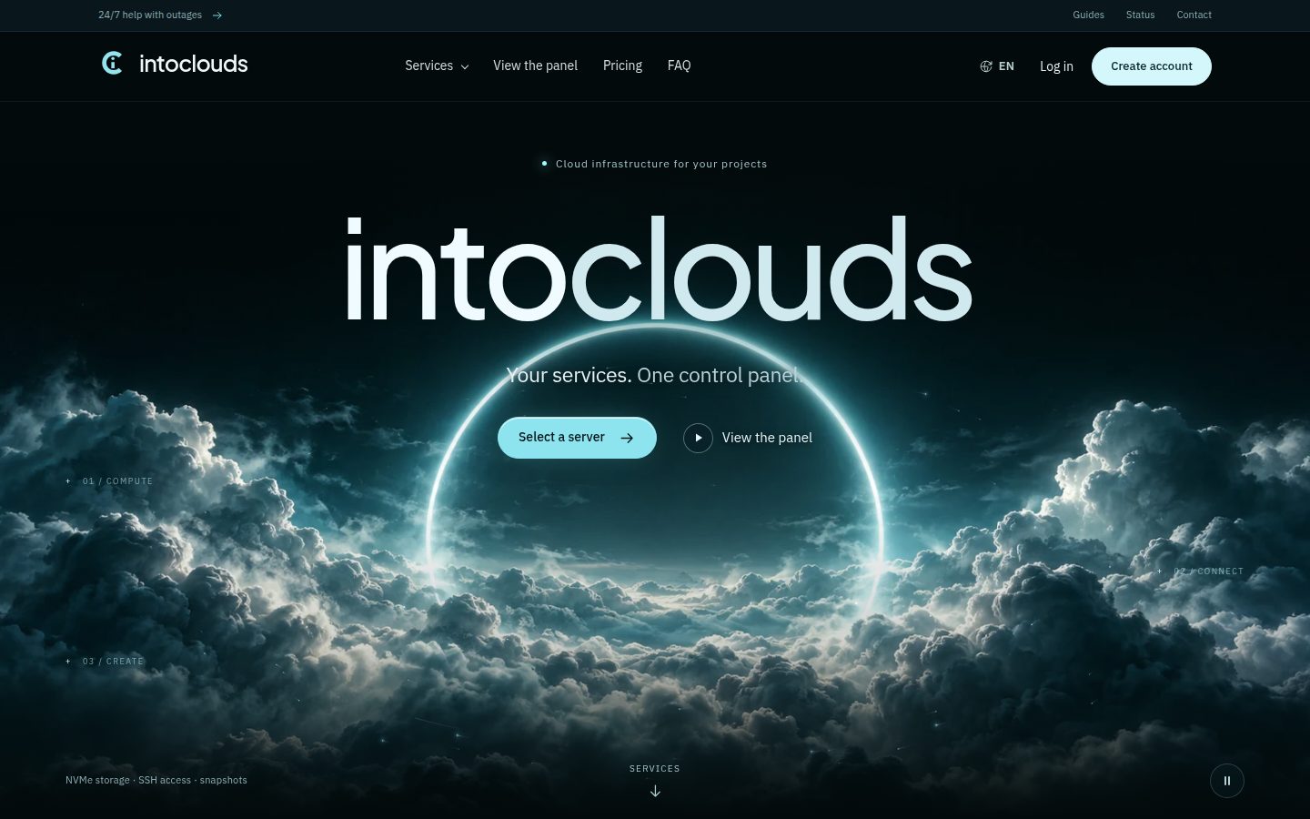 Screenshot of the public IntoClouds homepage