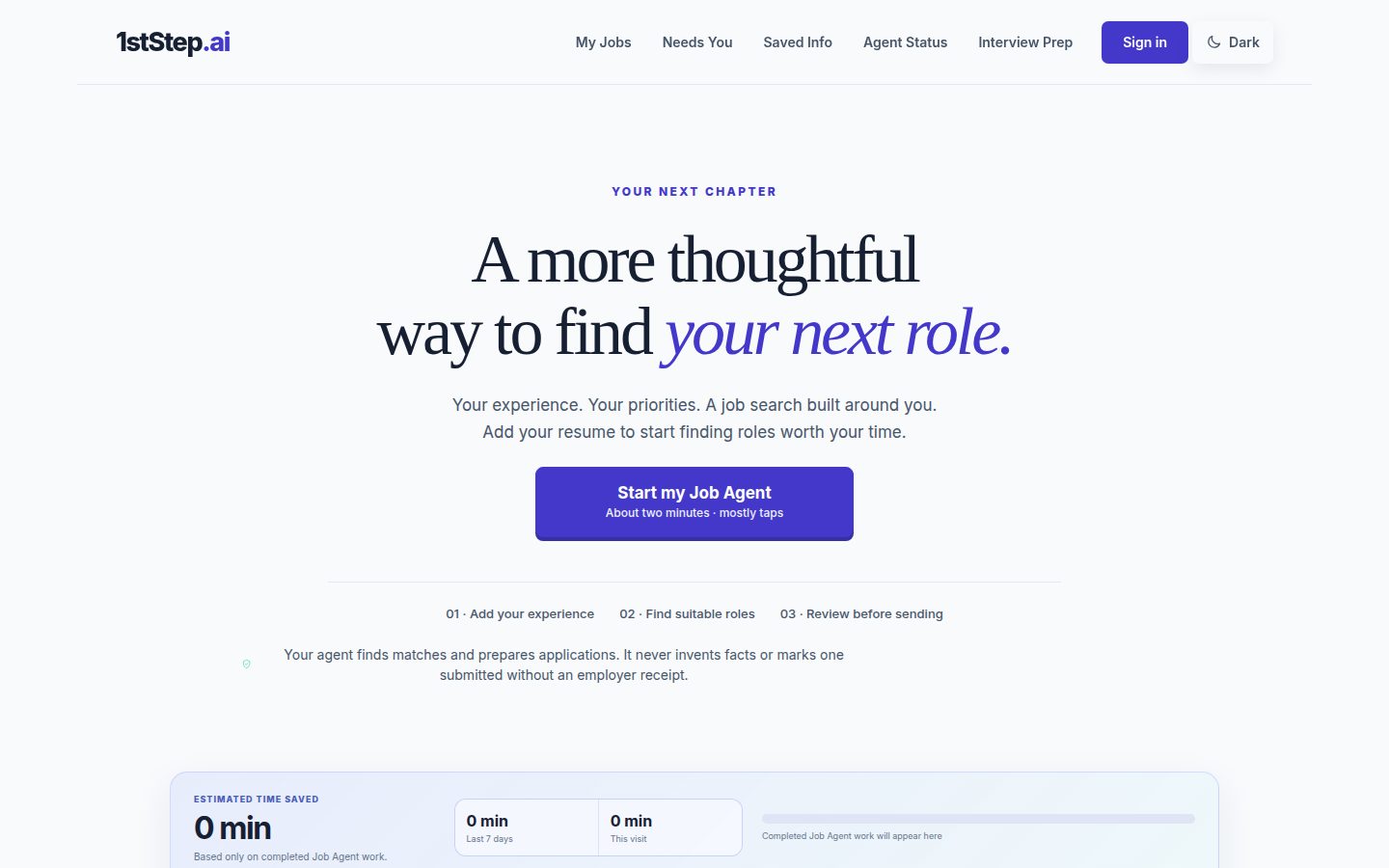 Screenshot of the public Job Agent homepage