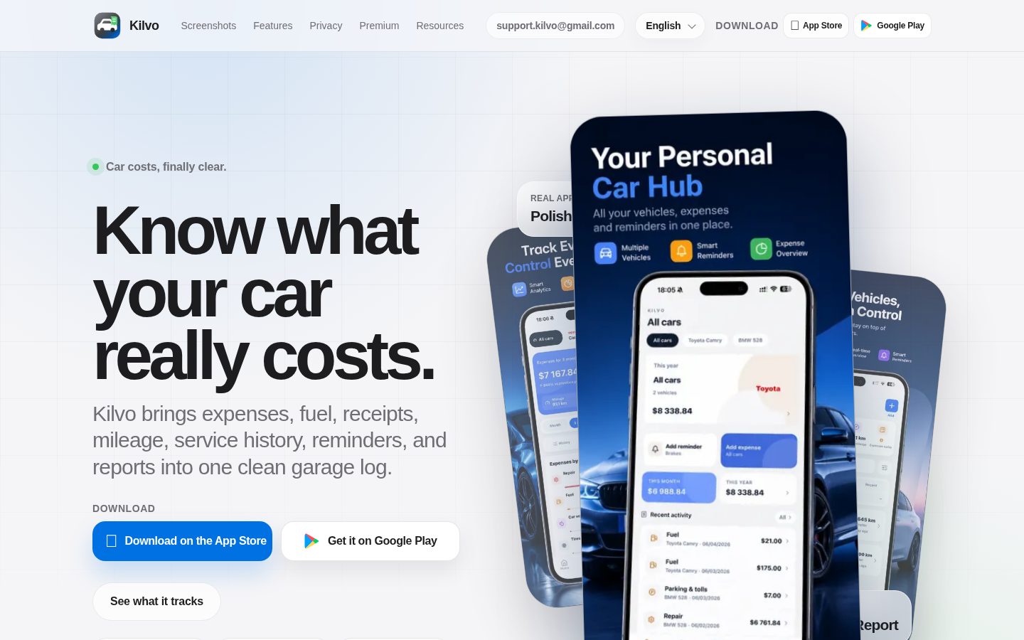 Screenshot of the public Kilvo homepage