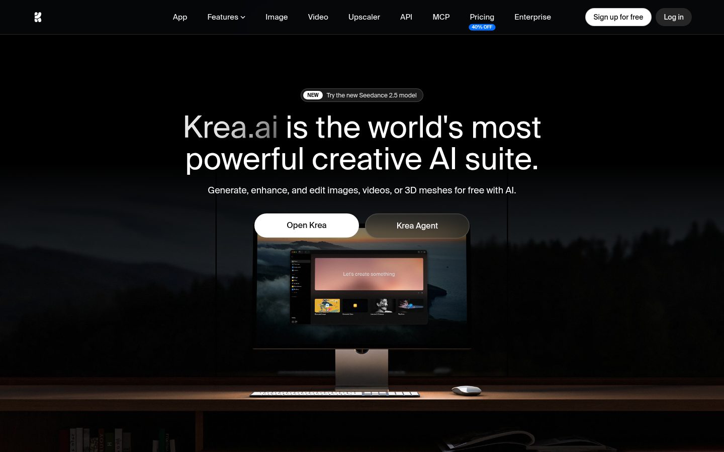 Screenshot of the public Krea homepage