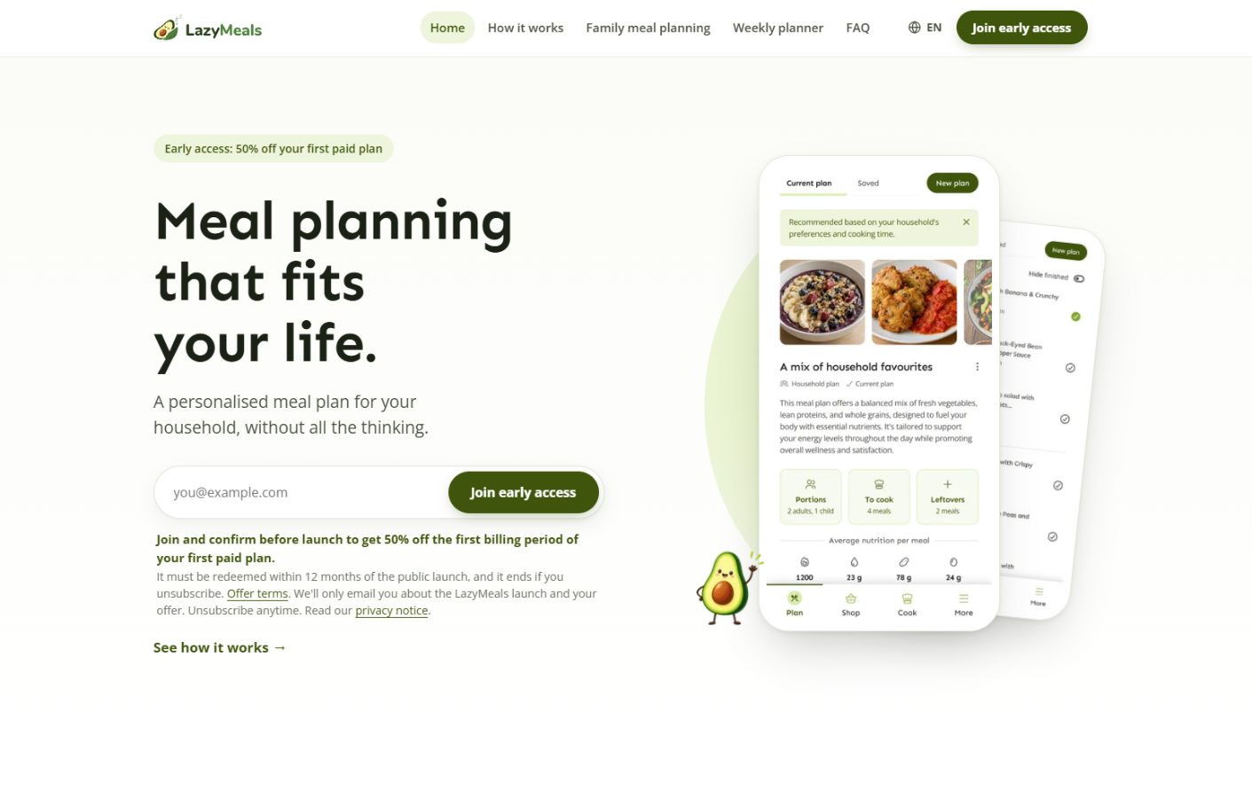 Screenshot of the public LazyMeals homepage