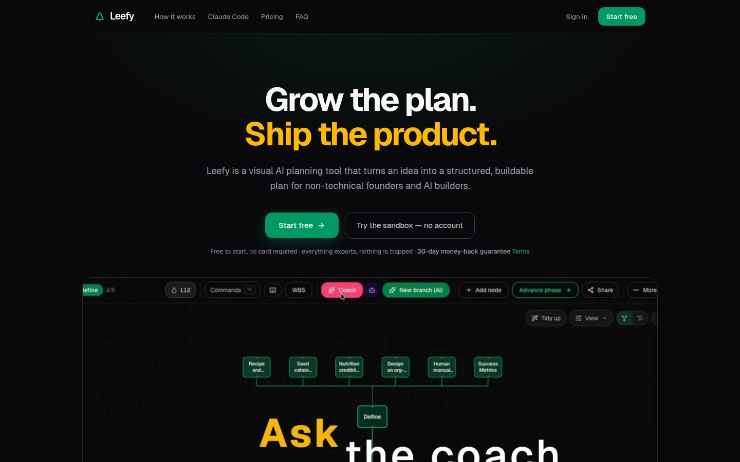 Screenshot of the public Leefy homepage