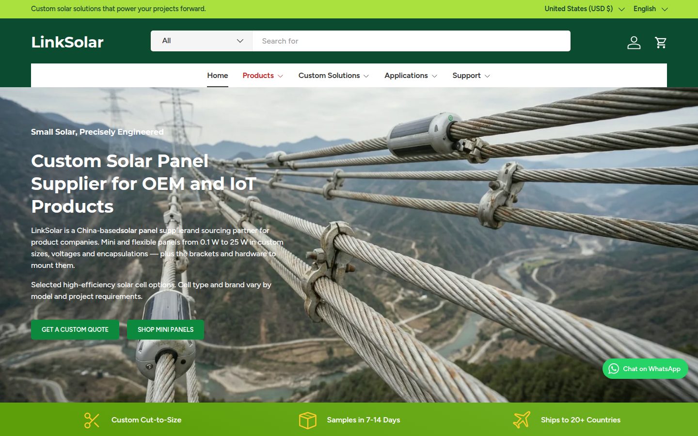 Screenshot of the public LinkSolar homepage