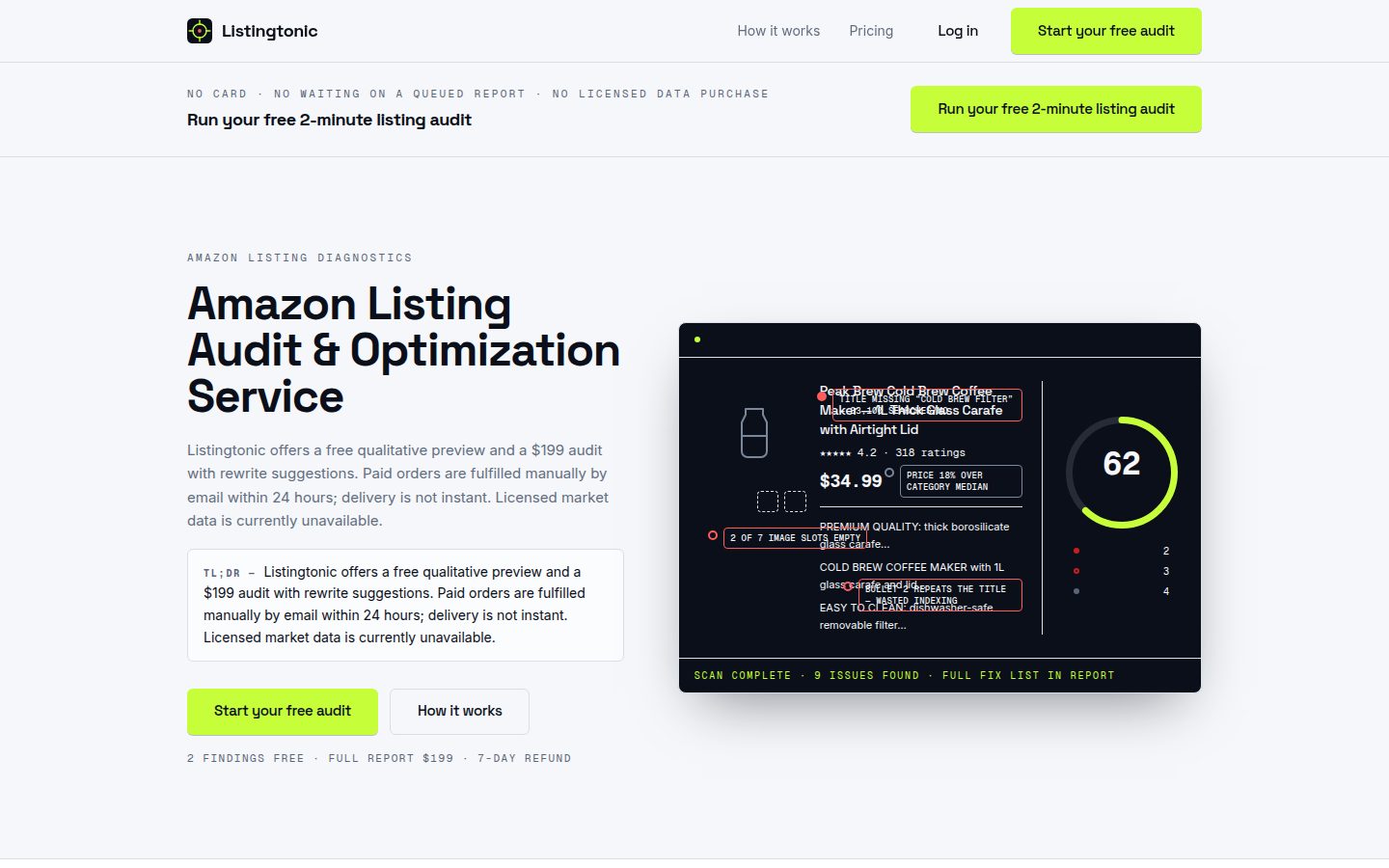Screenshot of the public Listingtonic homepage