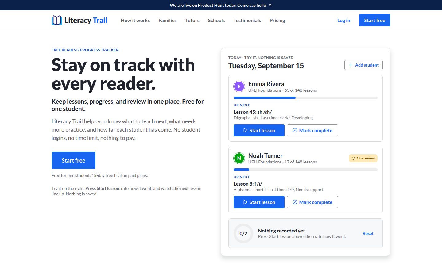 Screenshot of the public Literacy Trail homepage