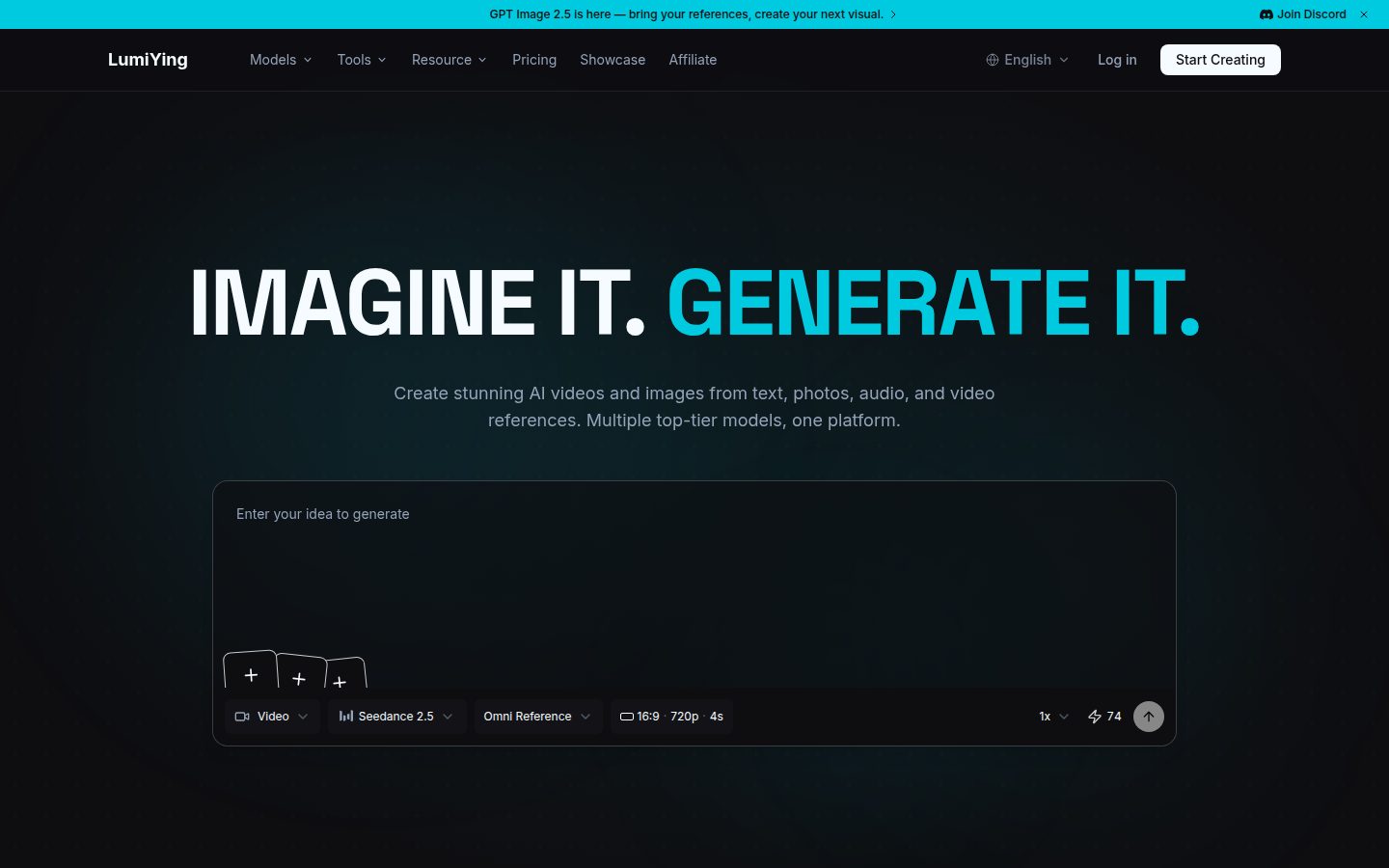 Screenshot of the public LumiYing homepage