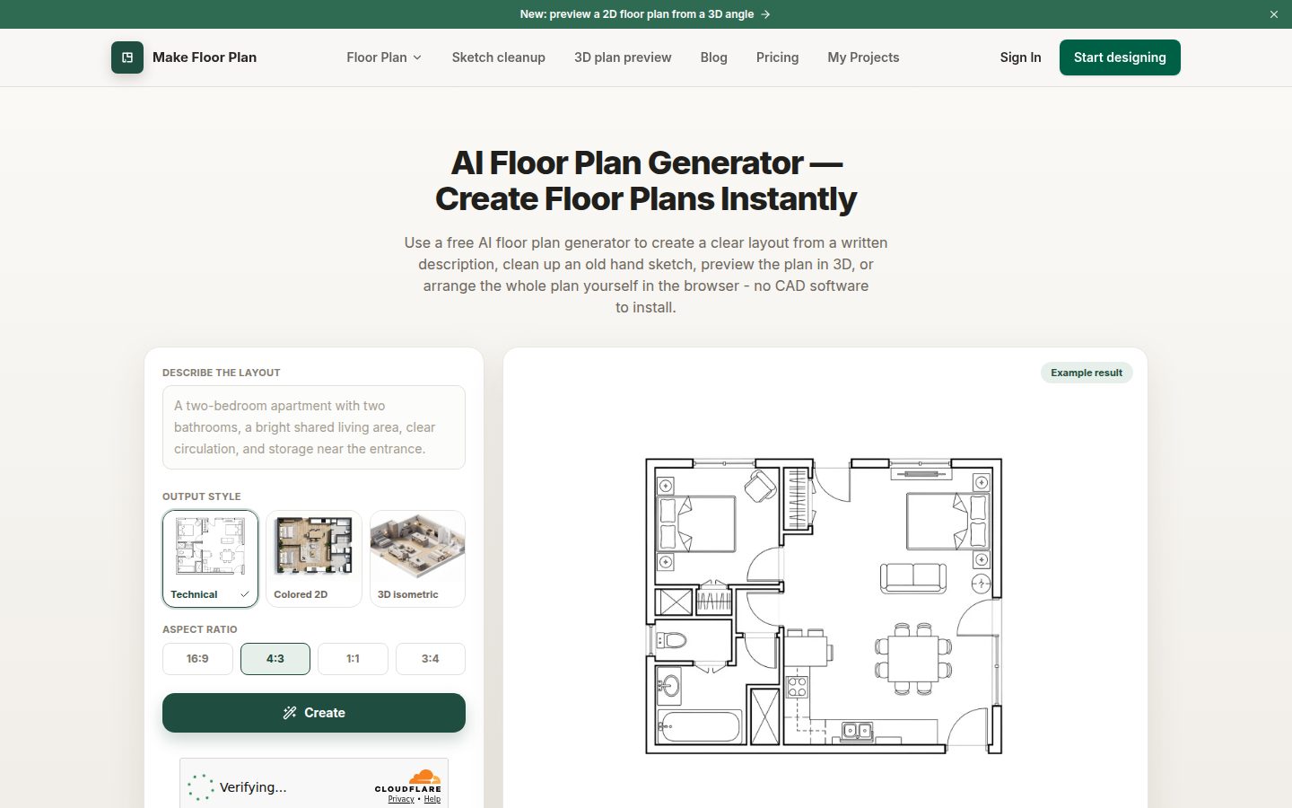 Screenshot of the public Make Floor Plan homepage
