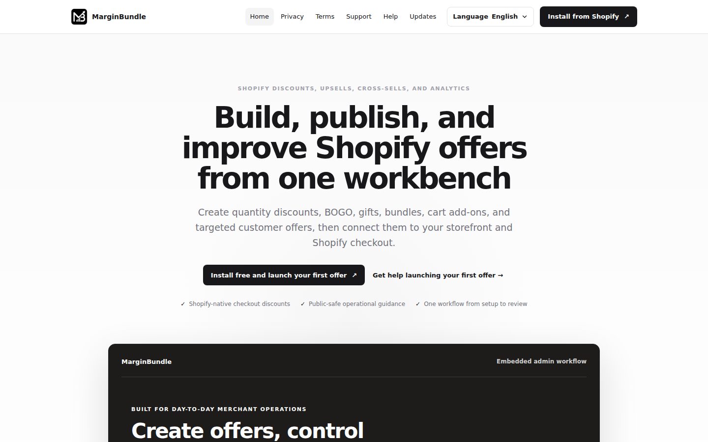 Screenshot of the public MarginBundle homepage