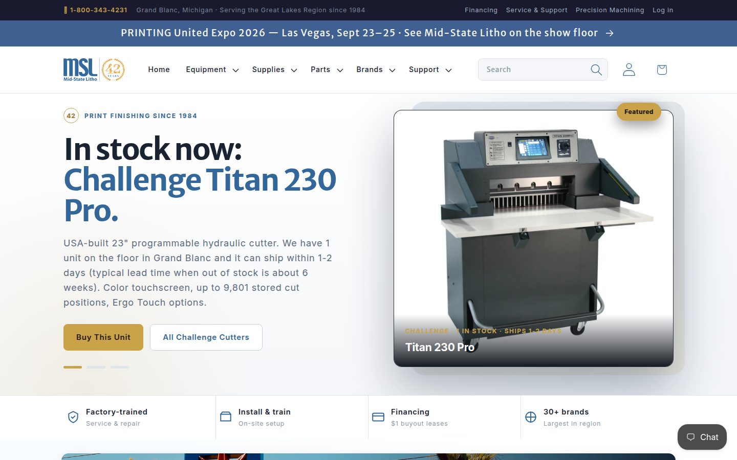 Screenshot of the public Midstate Litho homepage