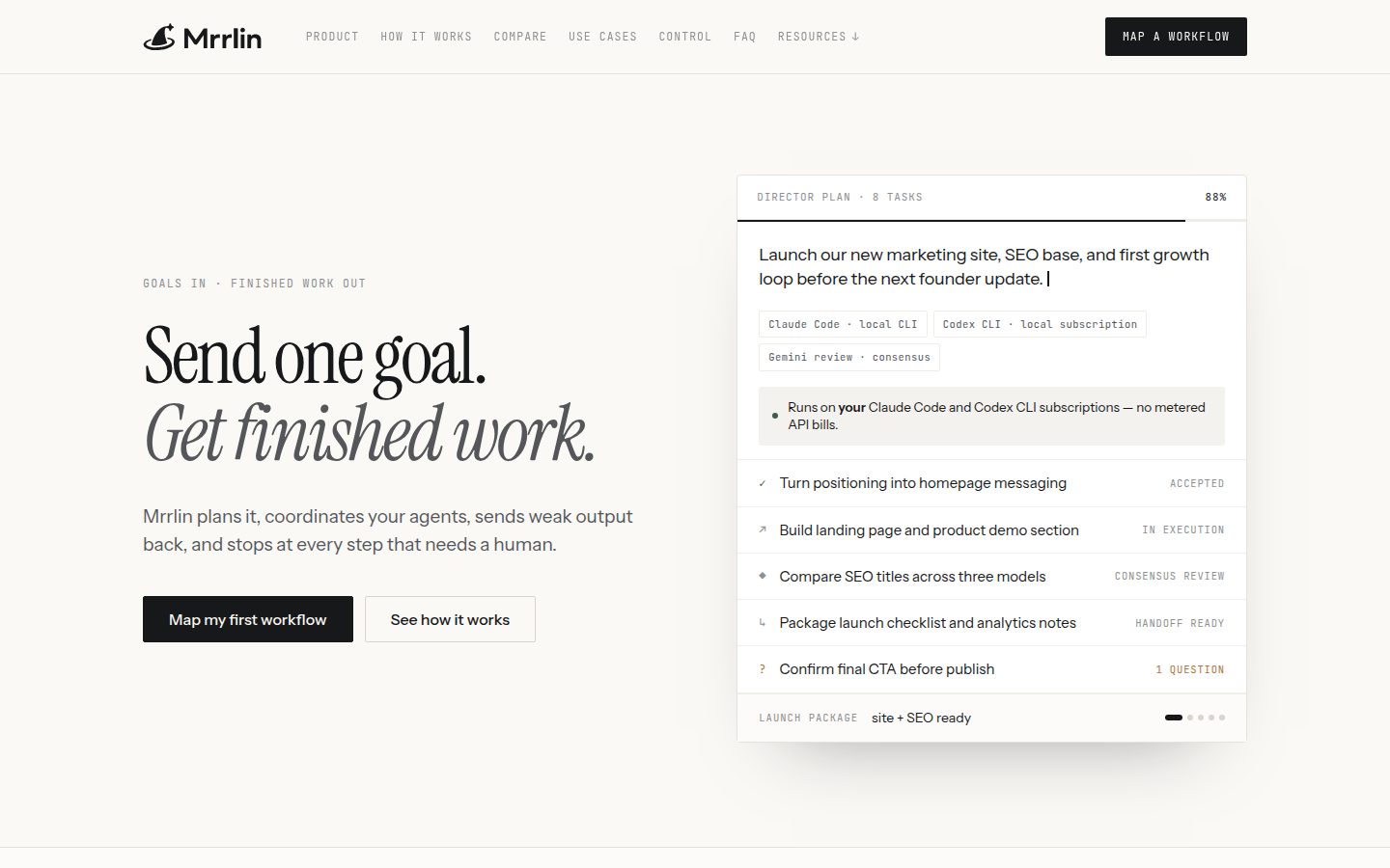 Screenshot of the public Mrrlin homepage