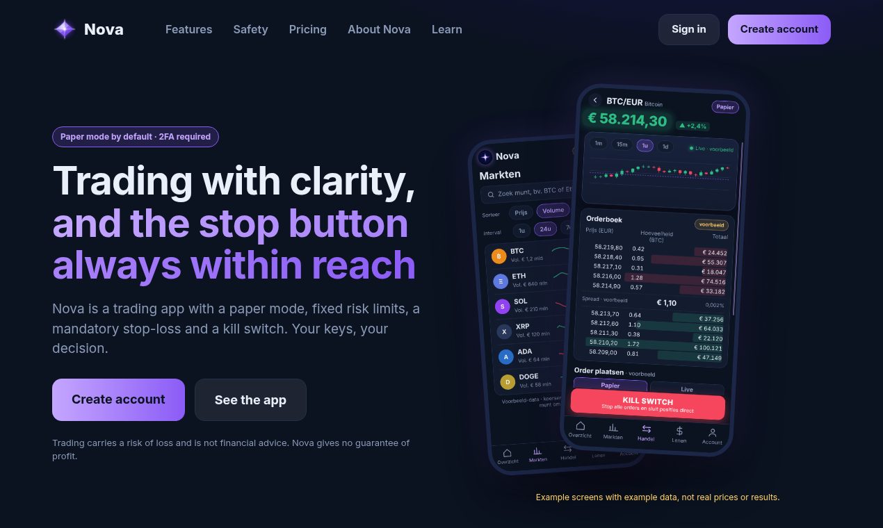 Screenshot of the public Nova homepage