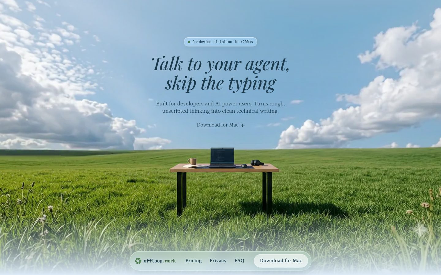 Screenshot of the public Offloop homepage