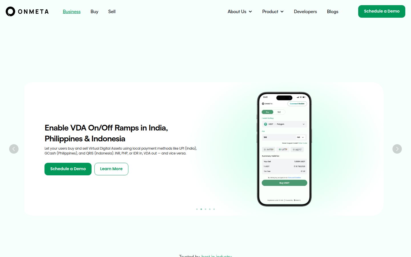 Screenshot of the public Onmeta homepage